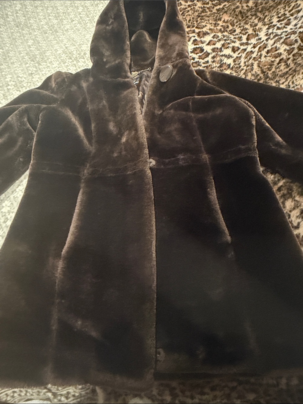 Dennis Basso Plush Hooded Coat in Dark Brown